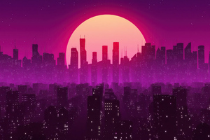 City Lights Sunrise Vaporwave Wallpaper