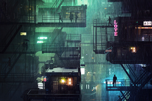 City Neon Rain 4k