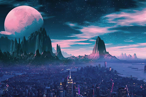 City Nights Moon 4k (1400x1050) Resolution Wallpaper