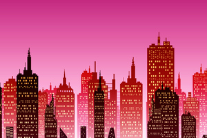 City Skyline Sunset Cityscape Building Wallpaper