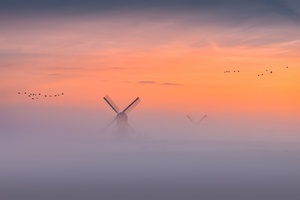 Cloud Kissed Blades Morning At The Windmill Haven (2932x2932) Resolution Wallpaper