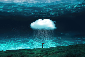 Cloud Raindrops A Girl And Her Umbrella (1024x768) Resolution Wallpaper