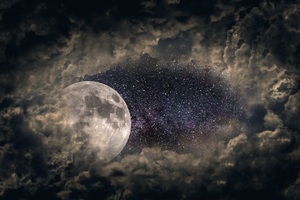 Clouds Moon Universe Stars 5k