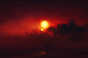 Clouds Red Dark Fantasy Paint Art 4k (2932x2932) Resolution Wallpaper