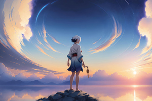 Cloudscape Anime Girl (1680x1050) Resolution Wallpaper