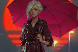 Cold Sunset Girl With Umbrella