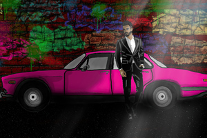 Cool Dude With Pink Car 4k (1336x768) Resolution Wallpaper