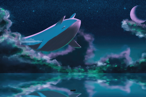 Cosmic Aquatics Dancing Fish Among The Sky And Stars (2560x1440) Resolution Wallpaper