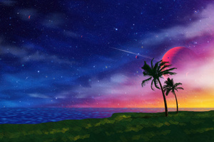 Cosmic Paradise Palm Trees Under Skies (1920x1080) Resolution Wallpaper