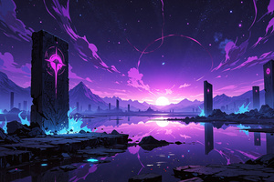 Cosmic Pillars Purple Horizon Reflections (2880x1800) Resolution Wallpaper