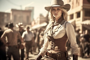 Cowgirl With Hat (2932x2932) Resolution Wallpaper