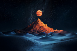 Crimson Moon Over Ice (1366x768) Resolution Wallpaper