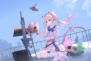 Cute Anime Girl On Rooftop Military Style (1400x1050) Resolution Wallpaper