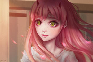Cute Anime Girl Pink Hairs Red Eyes