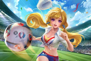 Cute Anime Girl Playing Soccer (1366x768) Resolution Wallpaper