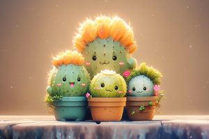 Cute Cactus Family 5k (1360x768) Resolution Wallpaper