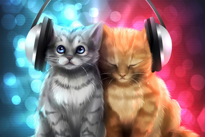 Cute Cats Listening Music