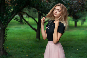 Cute Girl Pink Skirt Necklace 4k (1366x768) Resolution Wallpaper