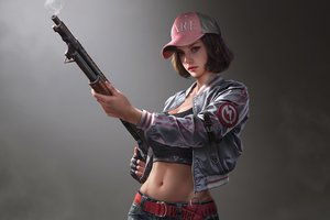 Cute Girl Wearing Cap With Gun (1152x864) Resolution Wallpaper