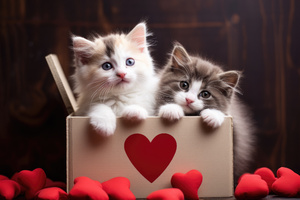 Cute Kitties Cozy In A Heart Box (1366x768) Resolution Wallpaper