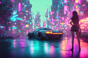 Cyber Cars And Girls Wallpaper