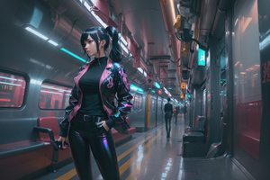 Cyber Girl In Train Wallpaper