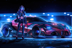Cyber Girl With Red Car