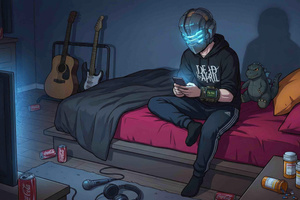 Cyber Guy On Bed Neon Room (1280x1024) Resolution Wallpaper
