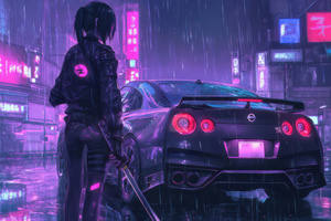 Cyber Samurai With Nissan Gtr (3840x2160) Resolution Wallpaper