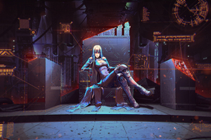 Cybergirl Sitting On Comandding Chair 5k (2560x1700) Resolution Wallpaper