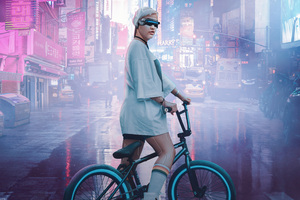 Cybernetic Girl On Bike Wallpaper