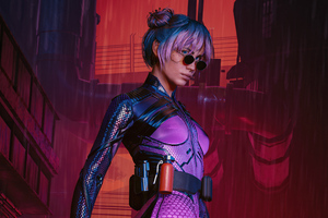 Cyberpunk 2077 City Girl With Sword 4k Wallpaper