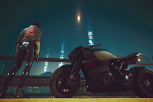 Cyberpunk 2077 Street Bike In Neon Lights (2048x1152) Resolution Wallpaper
