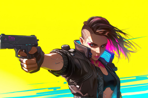 Cyberpunk Female Warrior With High Tech Gun (1600x900) Resolution Wallpaper