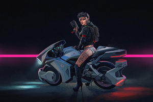 Cyberpunk Girl Bike4k