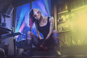 Cyberpunk Girl In Neon Light (2048x1152) Resolution Wallpaper