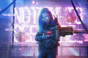 Cyberpunk Girl With Gun Neon 4k