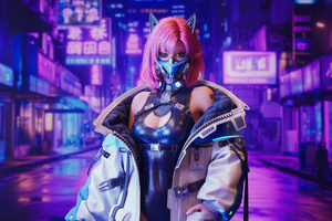 Cyberpunk Masked Girl (1280x720) Resolution Wallpaper