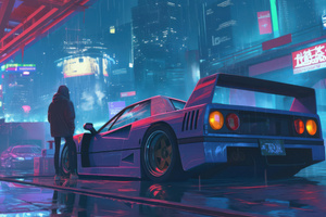 Cyberpunk Purple Ferrari F40 At Night (1024x768) Resolution Wallpaper