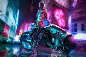 Cyberpunk Scifi Girl With Motorcycle