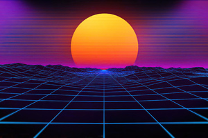 Cyberpunk Sunset Grid Mountains 4k Wallpaper