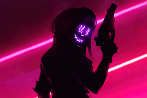 Cyberpunk Vibe Girl Mask Neon 5k Wallpaper