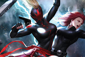 Dark Captain Marvel Vs Iron Man And Black Widow