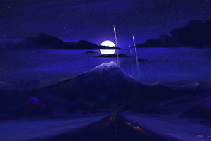 Dark Moon Night Minimal Art (2560x1024) Resolution Wallpaper