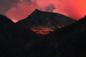 Dark Mountain Under Burning Skies (2932x2932) Resolution Wallpaper