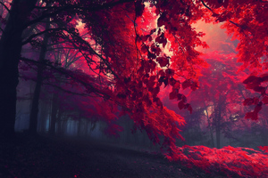 Dark Red Autumn Forest