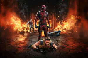 Deadpool And Wolverine Down (2048x2048) Resolution Wallpaper
