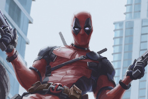 Deadpool With Two Guns Up Artwork