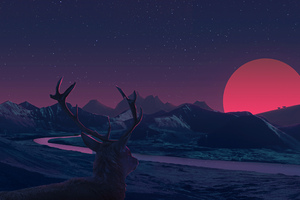 Deer Landscape Manipulation Mountains Sun Rising
