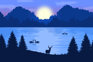 Deer Swan Vector Illustration Wallpaper